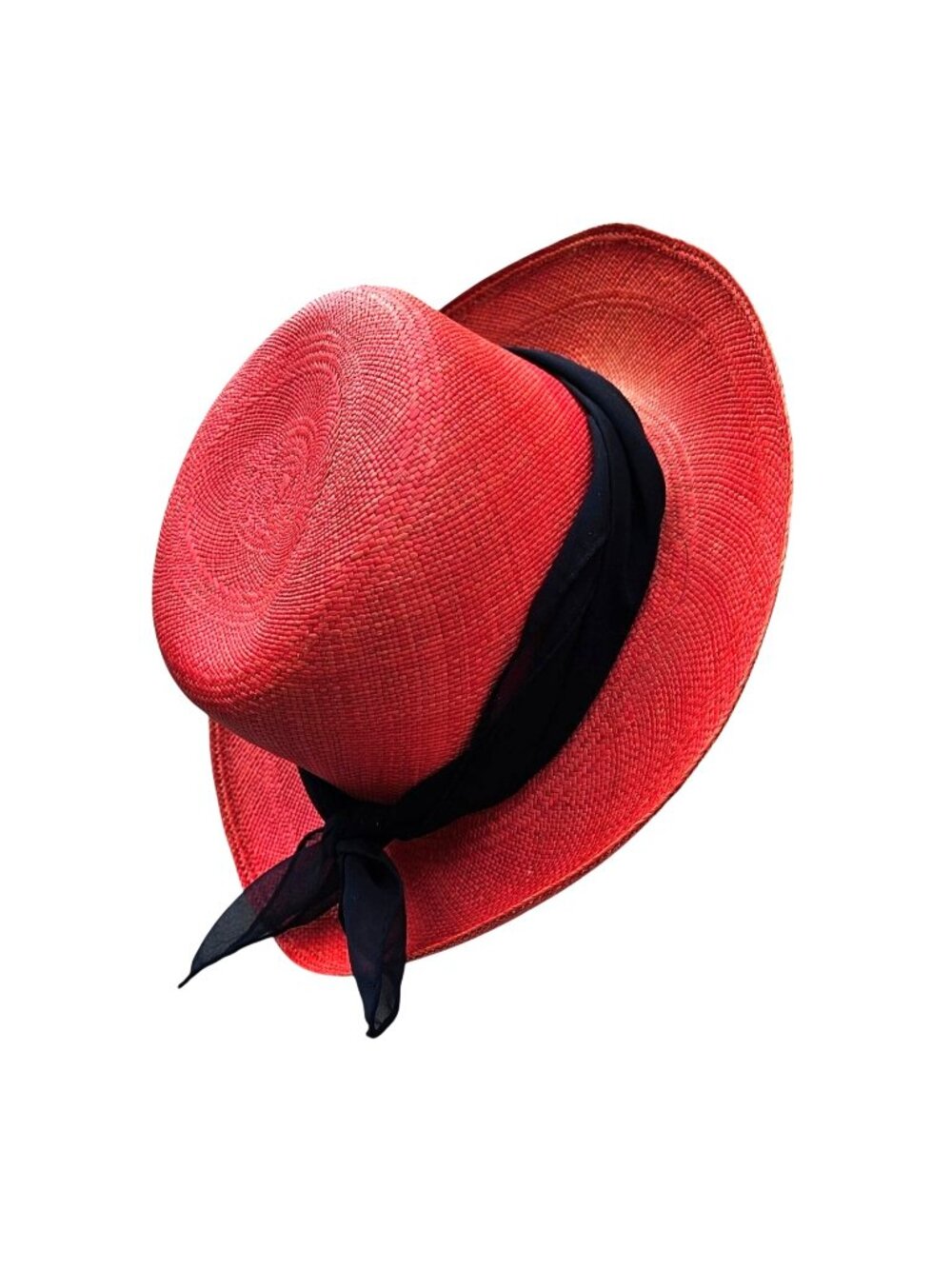 Vintage Red Straw Hat by Saks Fifth Avenue Union Label USA 22.5" Medium